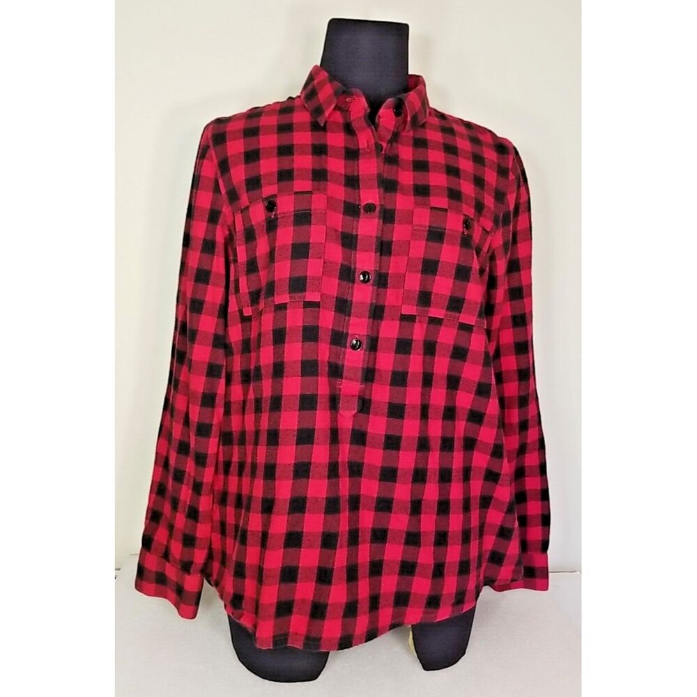 Madewell Red Black Buffalo Check Plaid Collared Flannel Popover Shirt M      T22